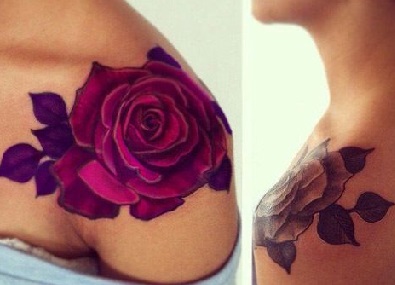 shoulder-tattoos-women-pink-rose
