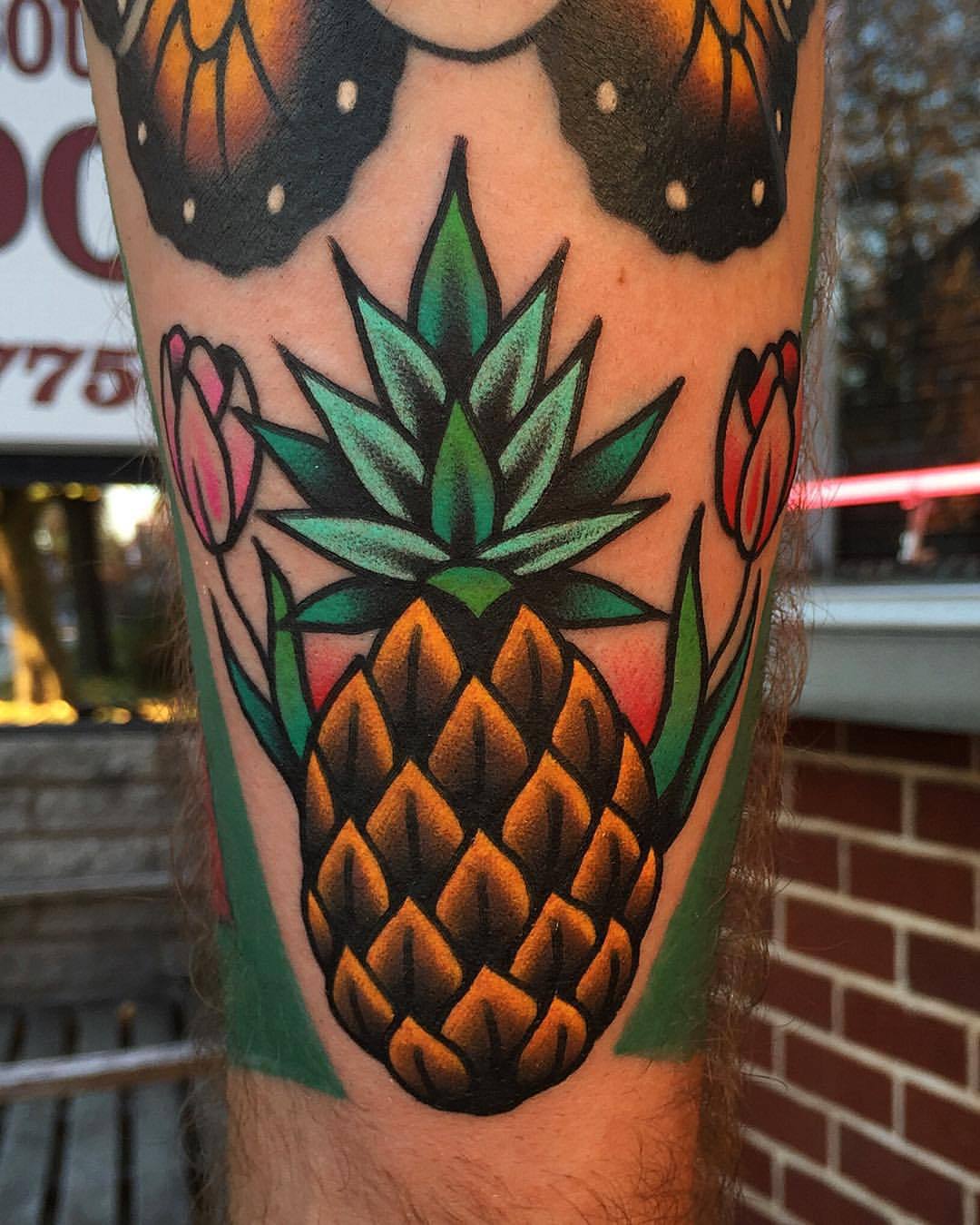 Pineapple and plumeria tattoo  by Matt  Maui Tattoo Artist at MidPacific  Tattoo  MidPacific Tattoo
