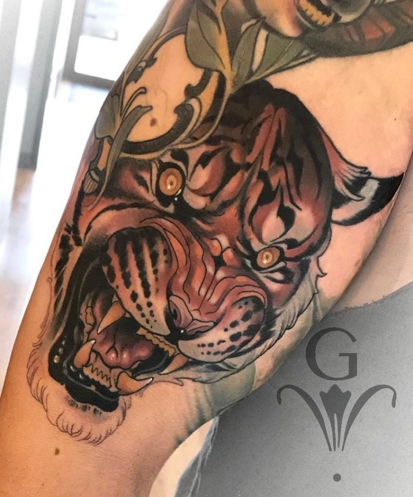 Tiger tattoo by Bobby Johnson