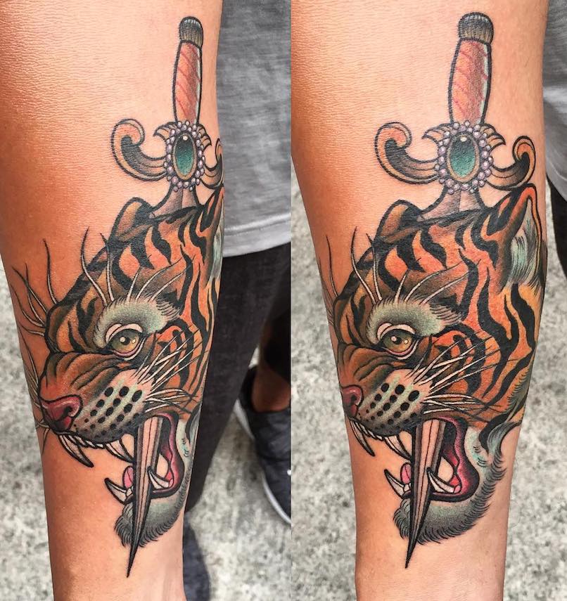 Tiger and Dagger Tattoo by Agus Tan 
