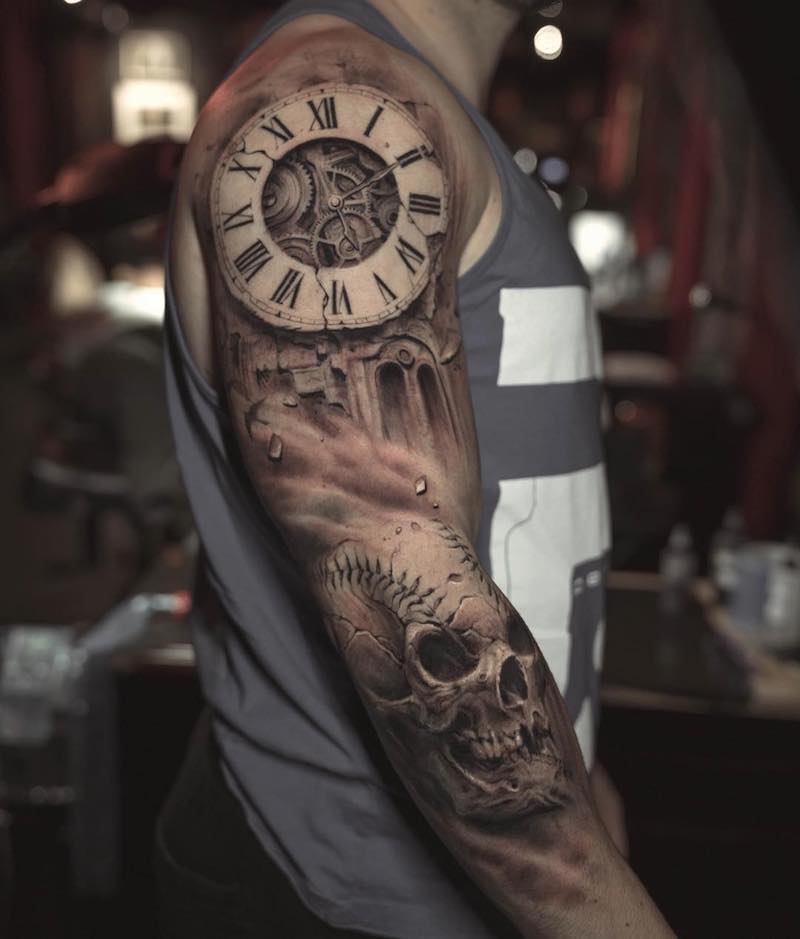 Clock Tattoo Sleeve by Darwin Enriquez