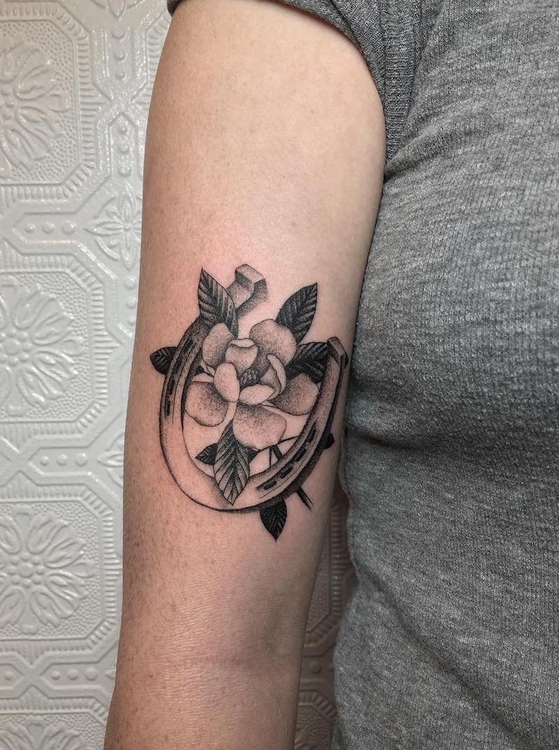 Horseshoe and Magnolia Lucky Tattoo by Justin Ryan Olivier