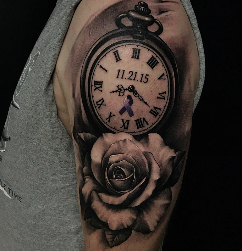 Rose and Clock Tattoo by Eris Qesari