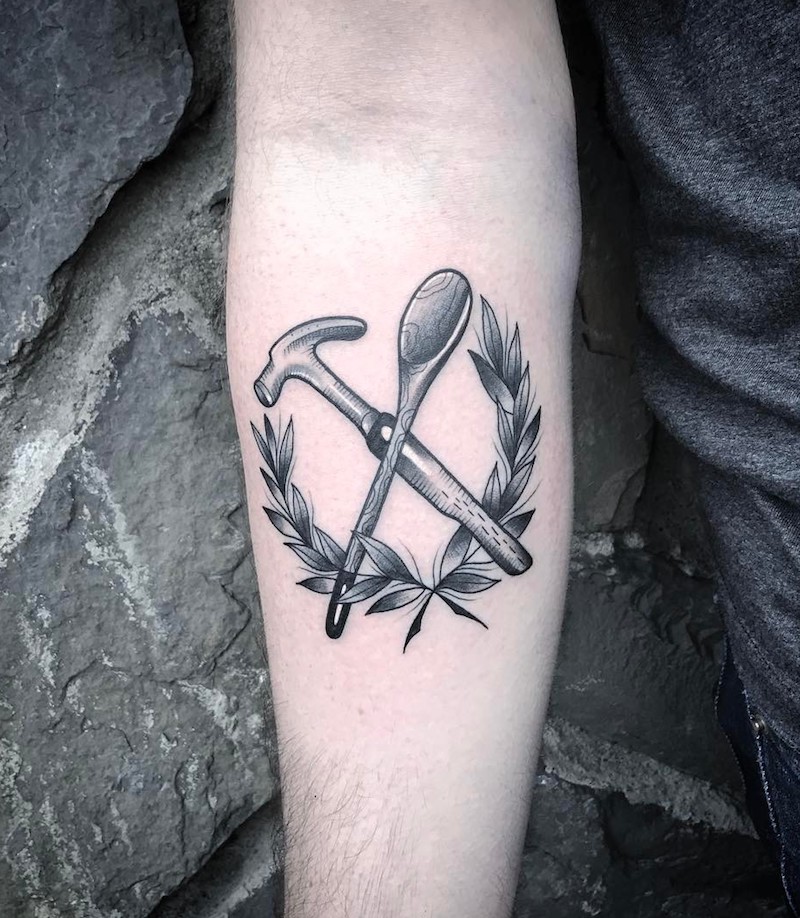 Spoon and Hammer Tattoo by Saschi McCormack