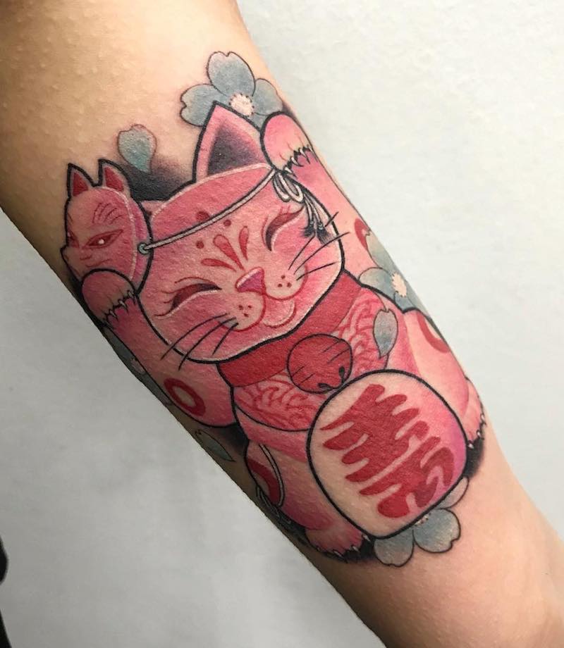 maneki-neko lucky tattoo by Agus Tan