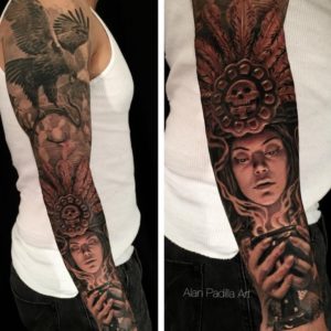Aztec Tattoo Sleeve by Alan Padilla