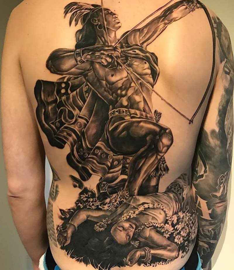 Back Aztec Tattoo by Jose Bandera