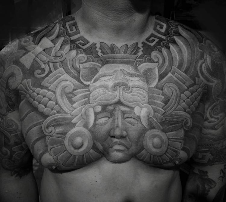 Chest Aztec Tattoo by Antonio Mejia