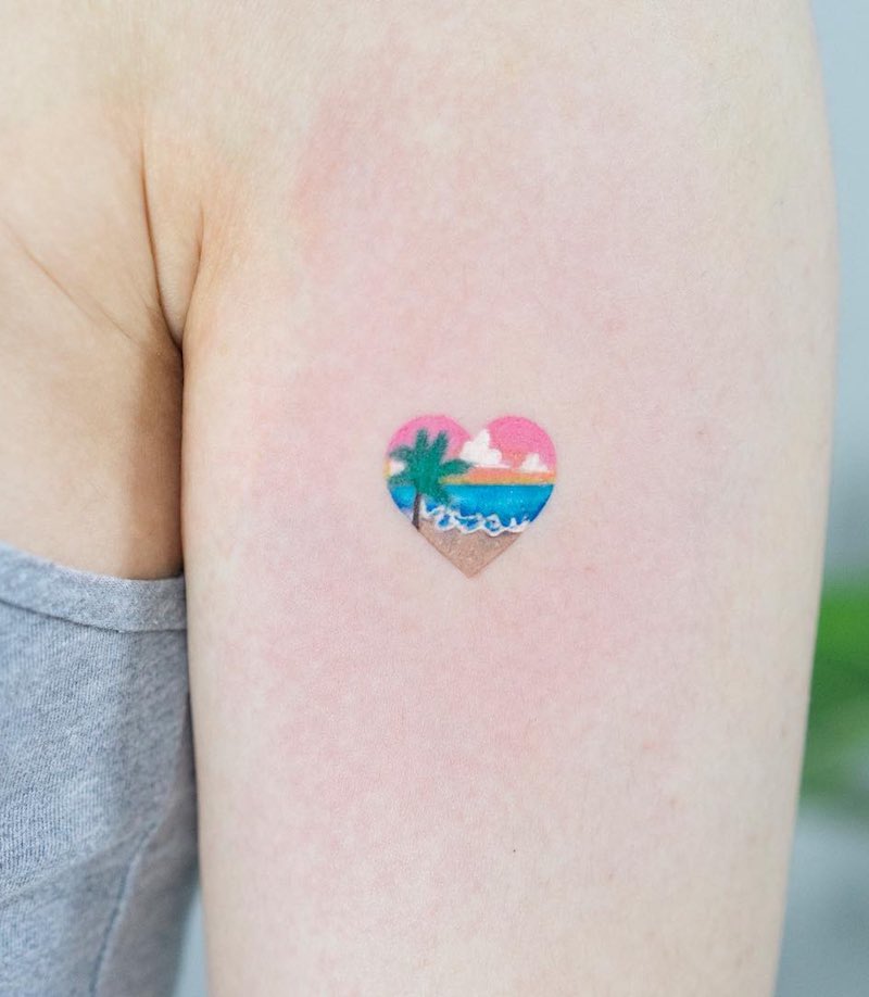 Beach Heart Small Tattoo by Zihee Tattoo