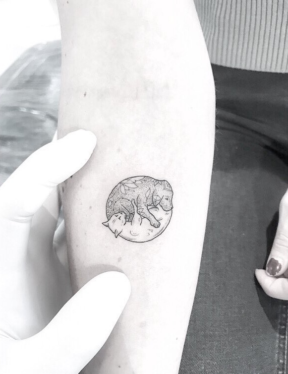 Cat and Dog Yin Yang Small Tattoo by Maxe