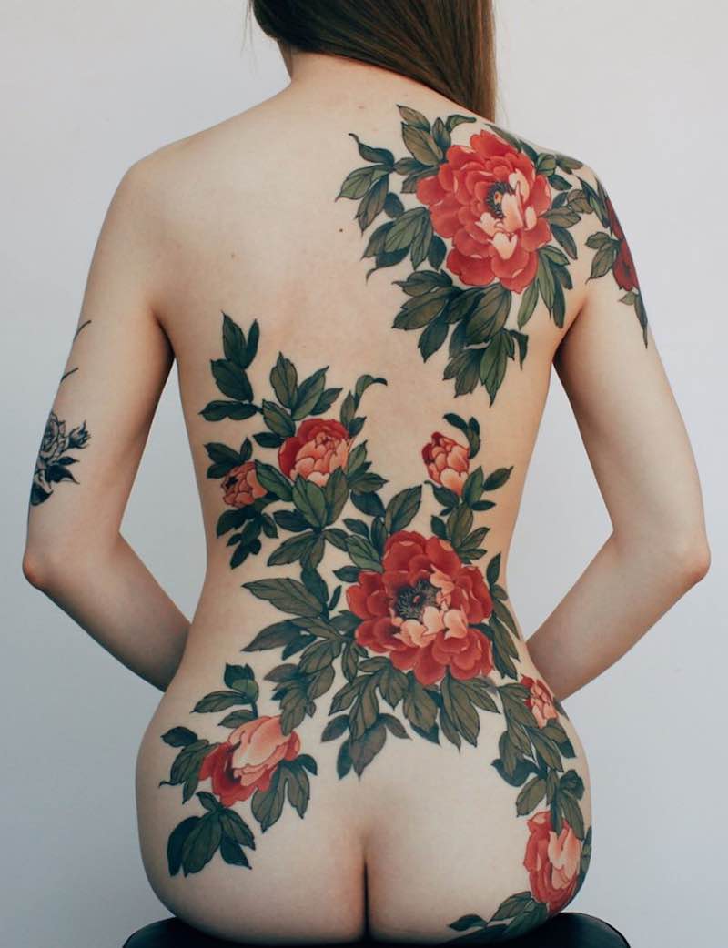 Back Peony Tattoo by Jinpil Yuu
