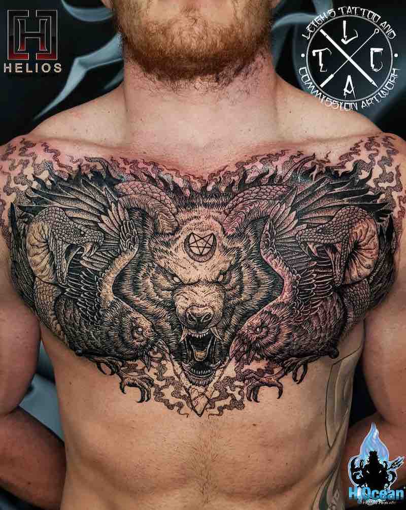 Chest Piece Tattoo by Leighstca