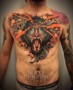 Chest Piece Tattoo by Matt Curzon-