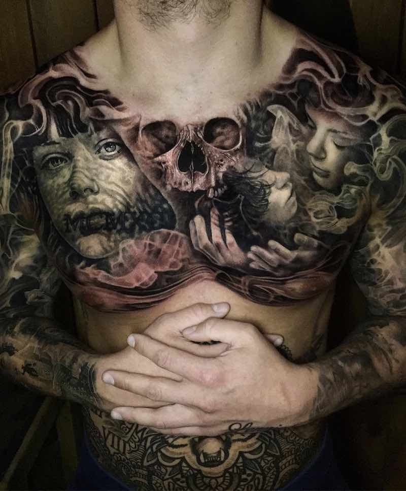 Chest Piece Tattoo by Matthew James