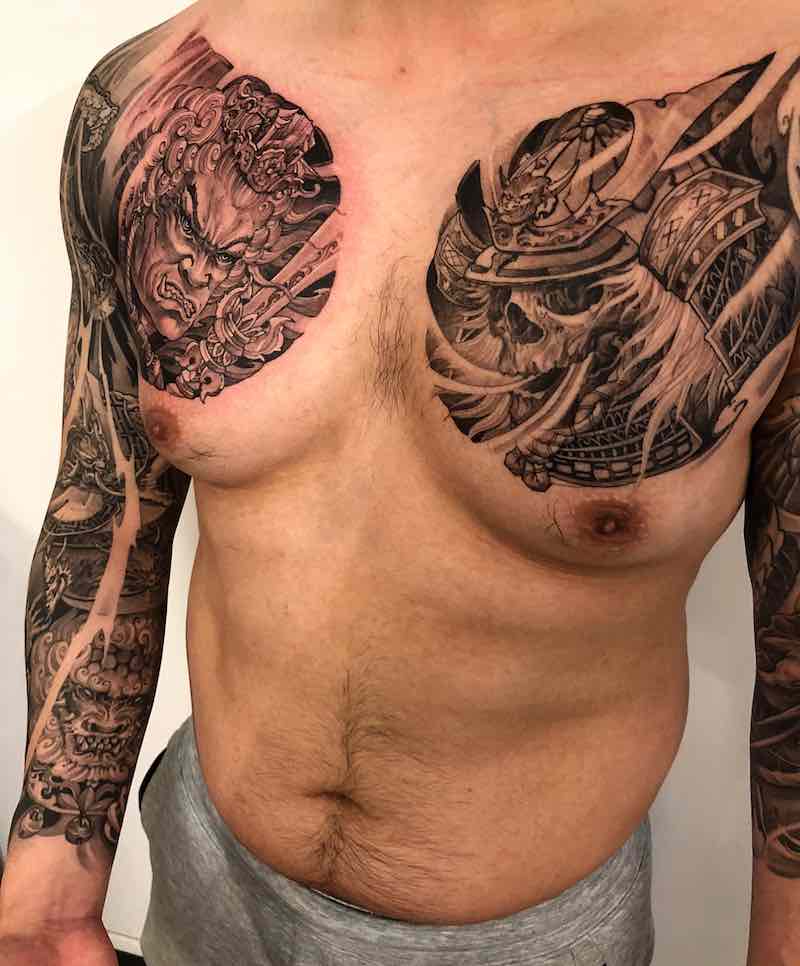 Chest Piece Tattoo by Tony Hu-