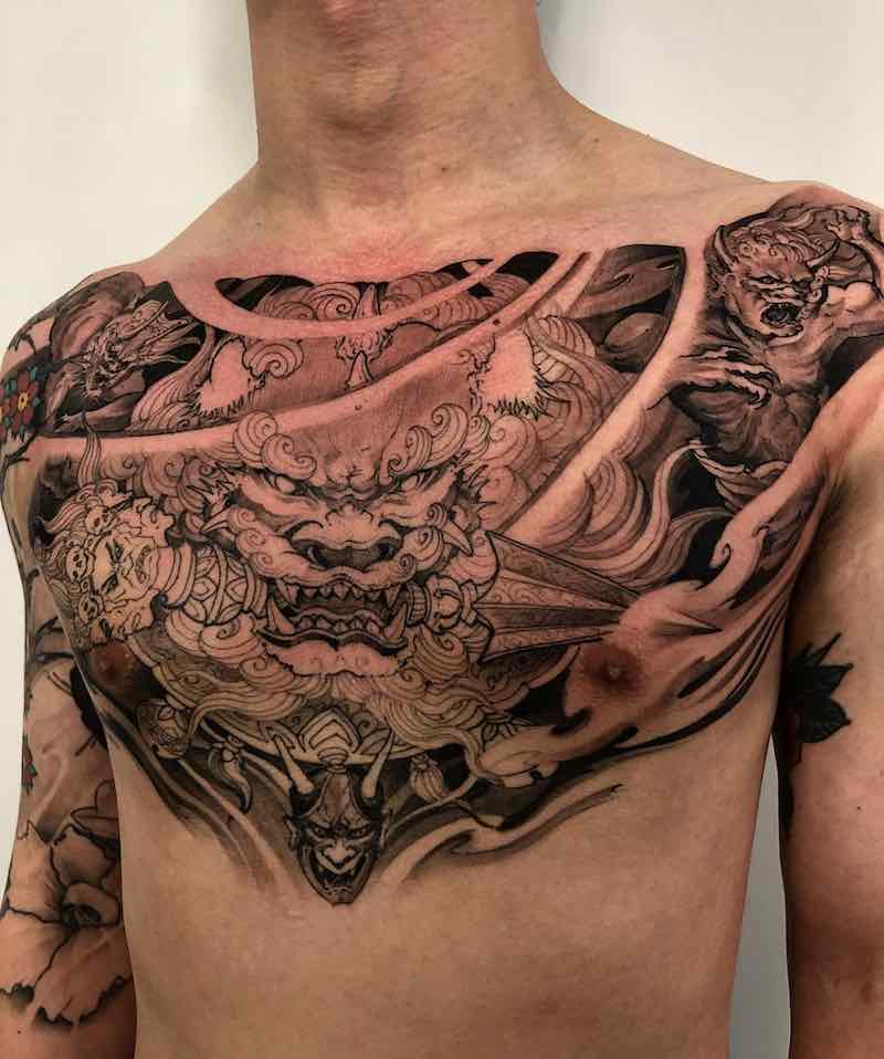 Chest Piece Tattoo by Tony Hu