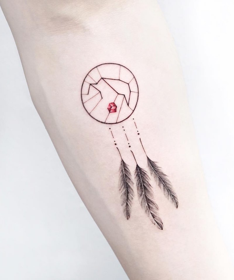 Dream Catcher Feather Tattoo by Tattooist IDA