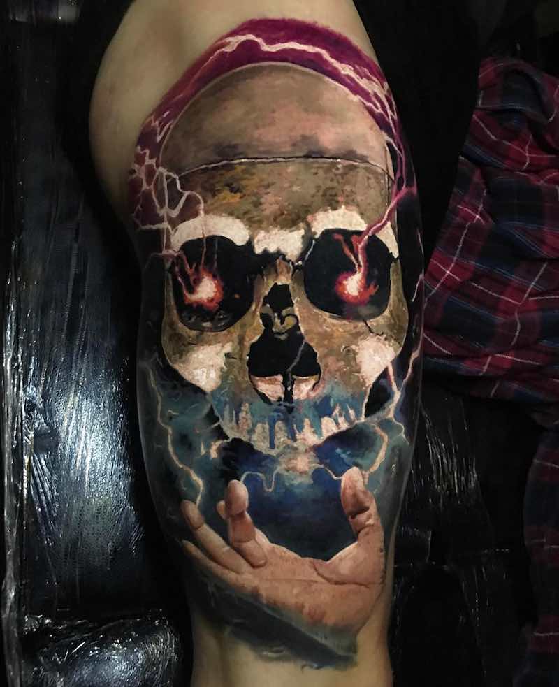 Electric Skull Tattoo by Jak Connolly