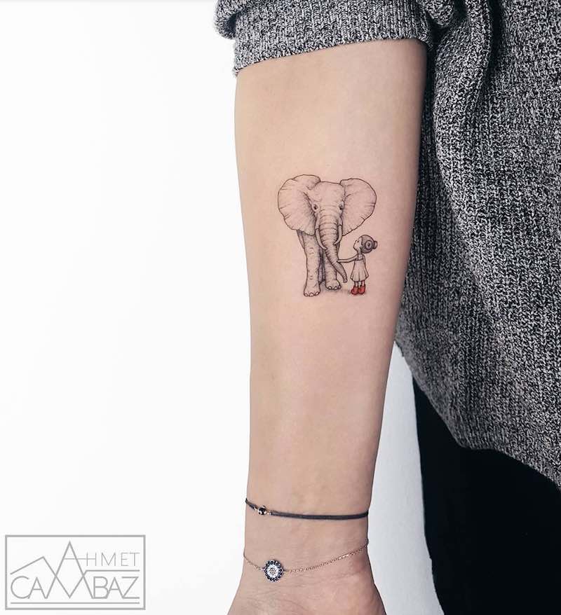 Girl and Elephant Tattoo by Ahmet Cambaz