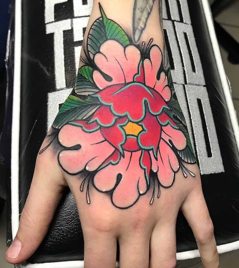 Hand Peony Tattoo by Marta Pari