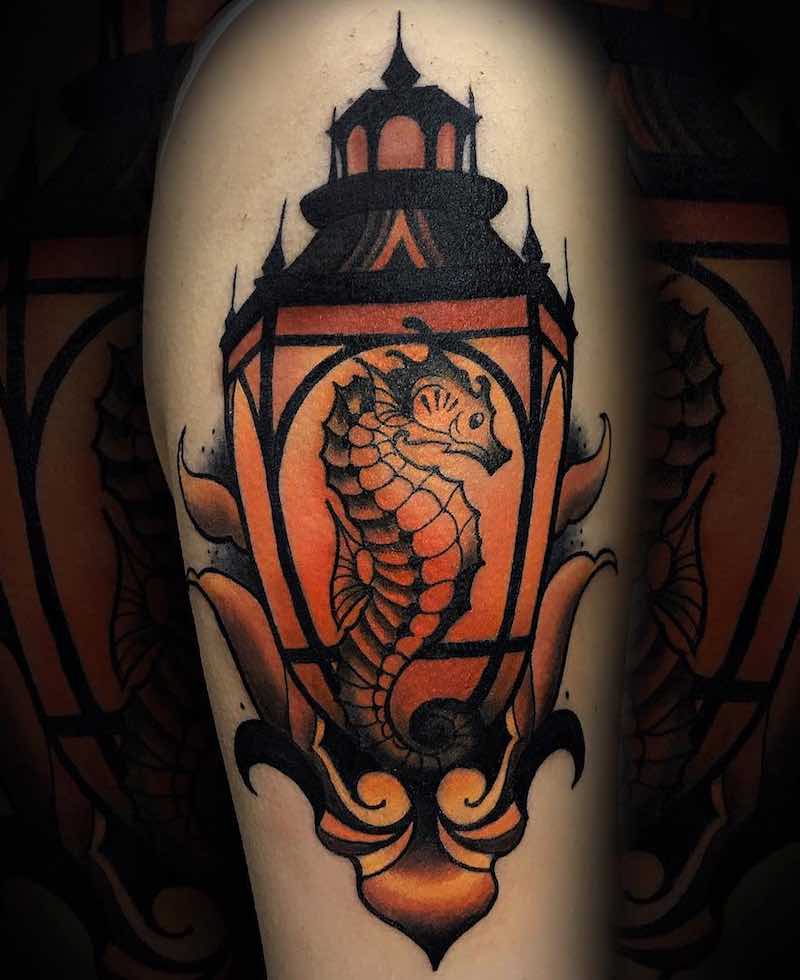 Lamp and Seahorse Tattoo by Cheng