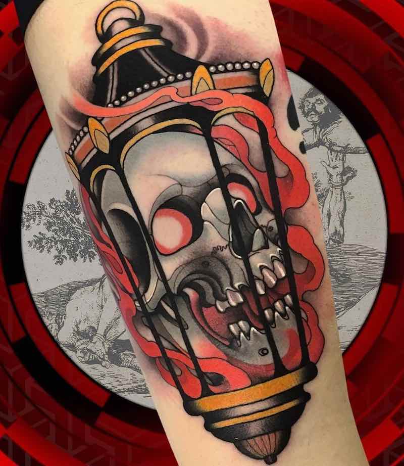 Lamp and Skull Tattoo by Alan Ferioli