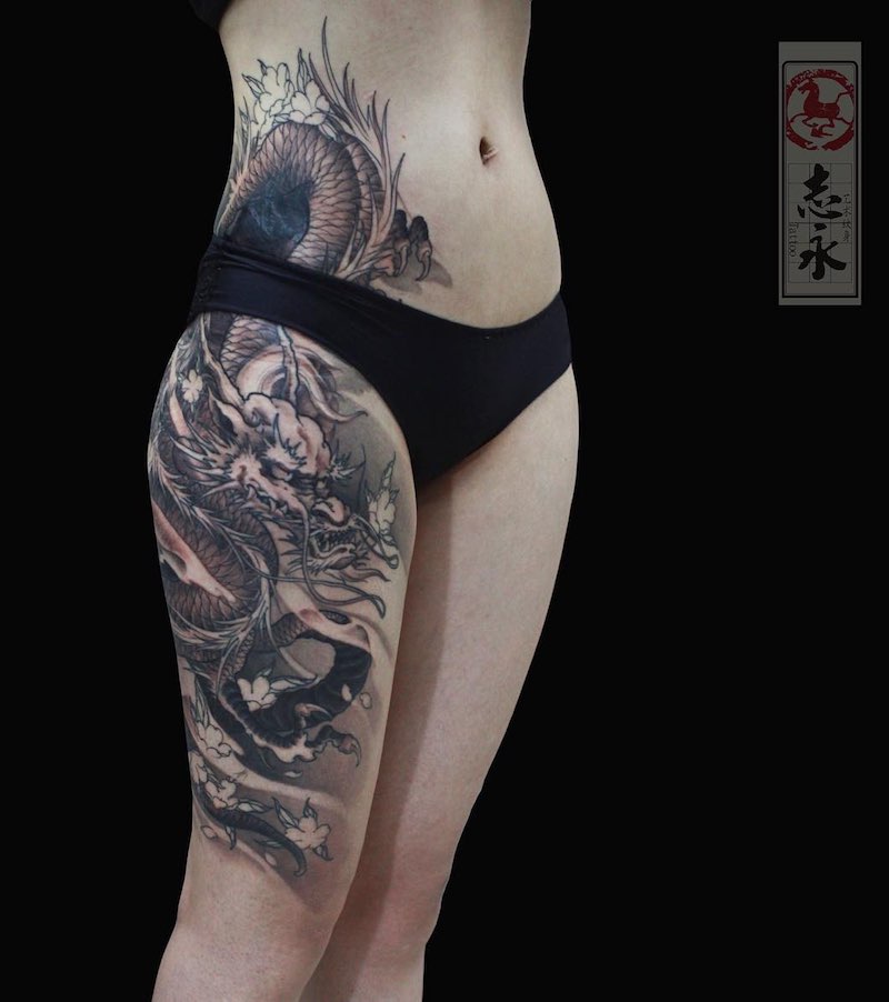 Leg Dragon Tattoo by Zhiyong