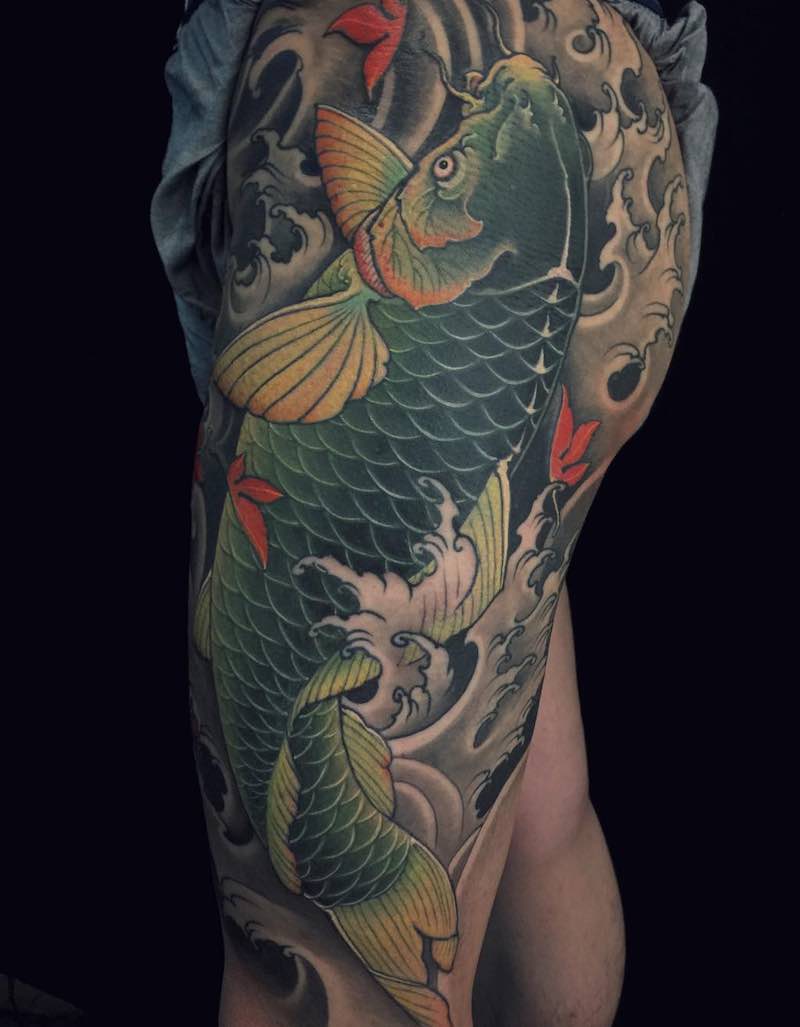 Leg Koi Tattoo by Cuitattoo
