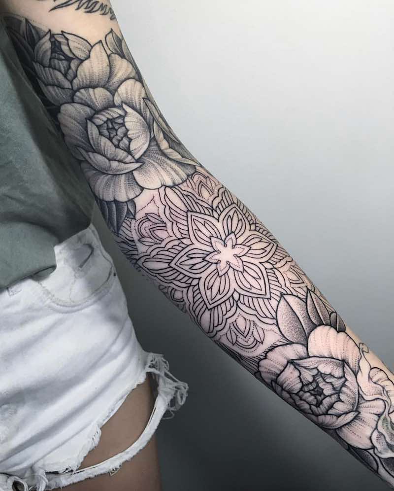 Peony Tattoo Sleeve by Sasha Masiuk