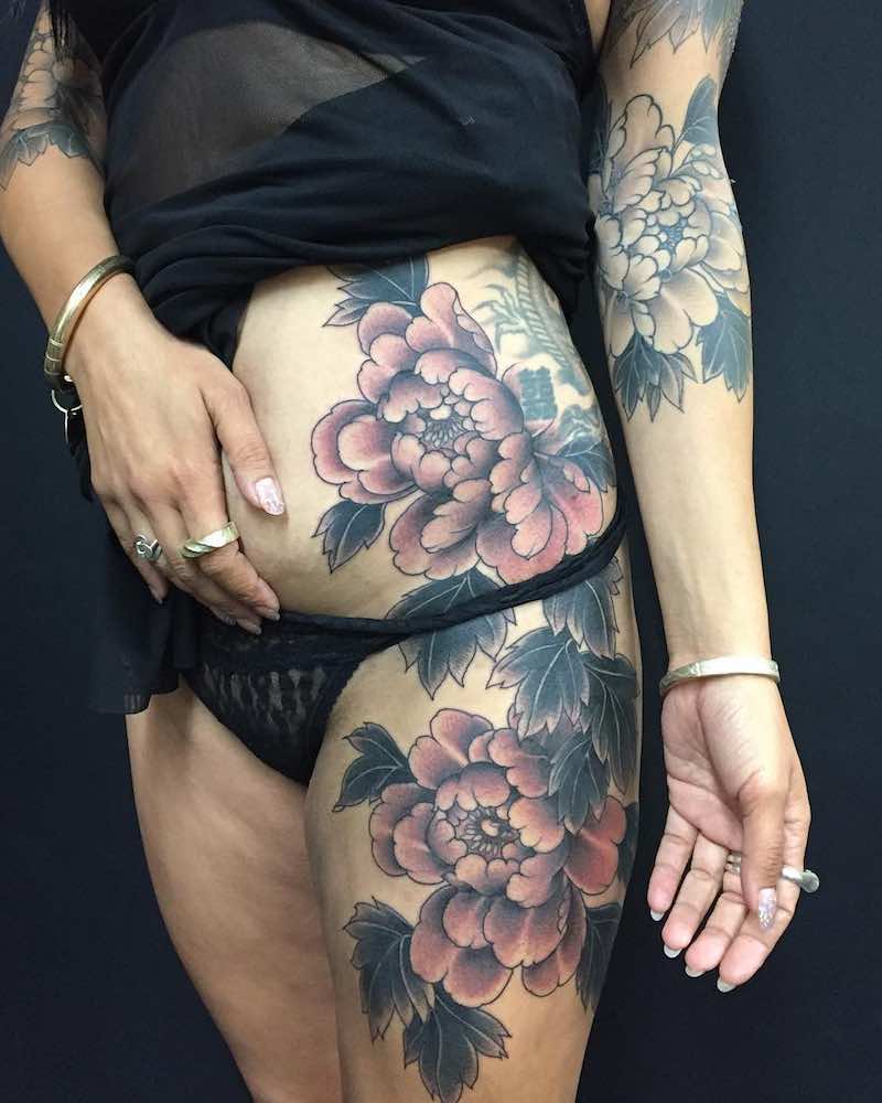 Peony Tattoos by Rodrigo Souto