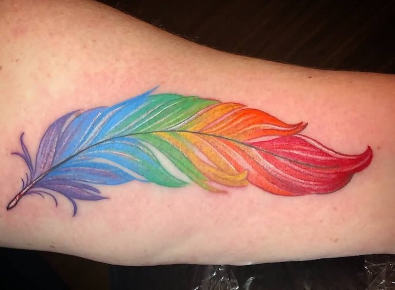 Rainbow Feather Tattoo - Ashton Allen