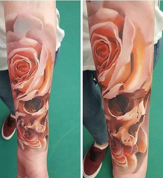 Rose and Skull Tattoo by Tomek Lapa