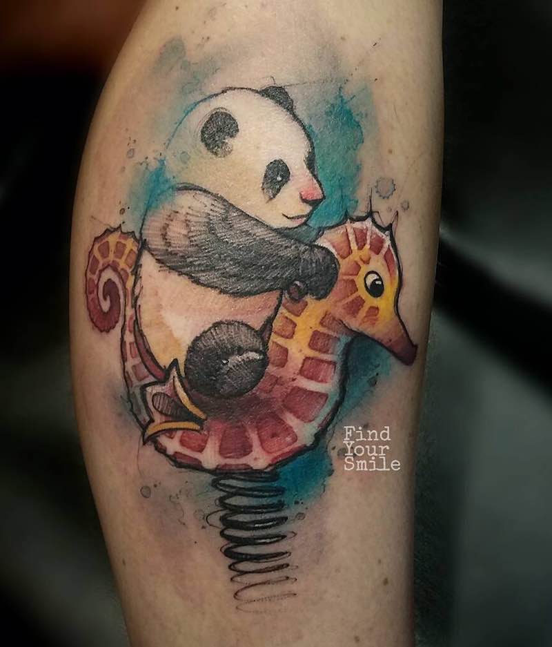 Panda and Seahorse Tattoo by Russell Van Schaick