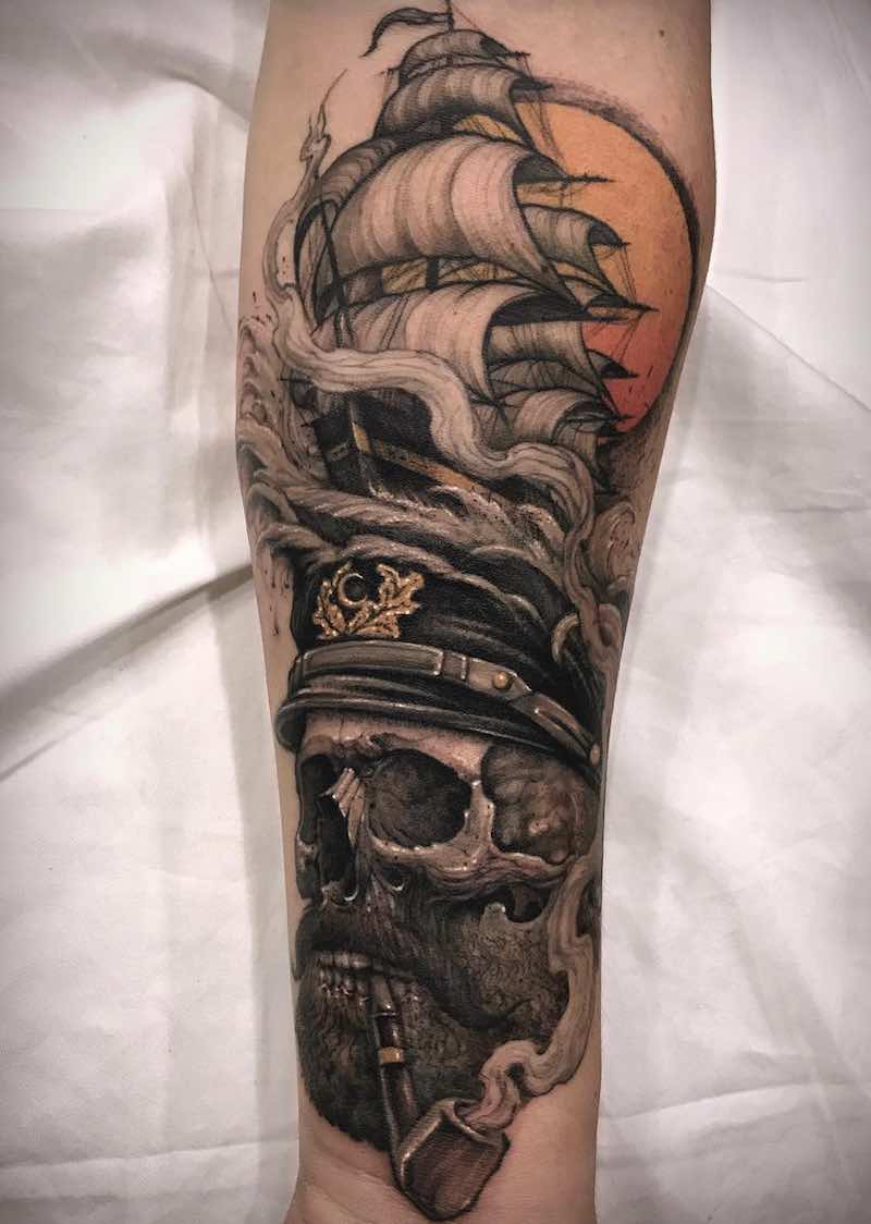 Ship and Skull Tattoo by Varo