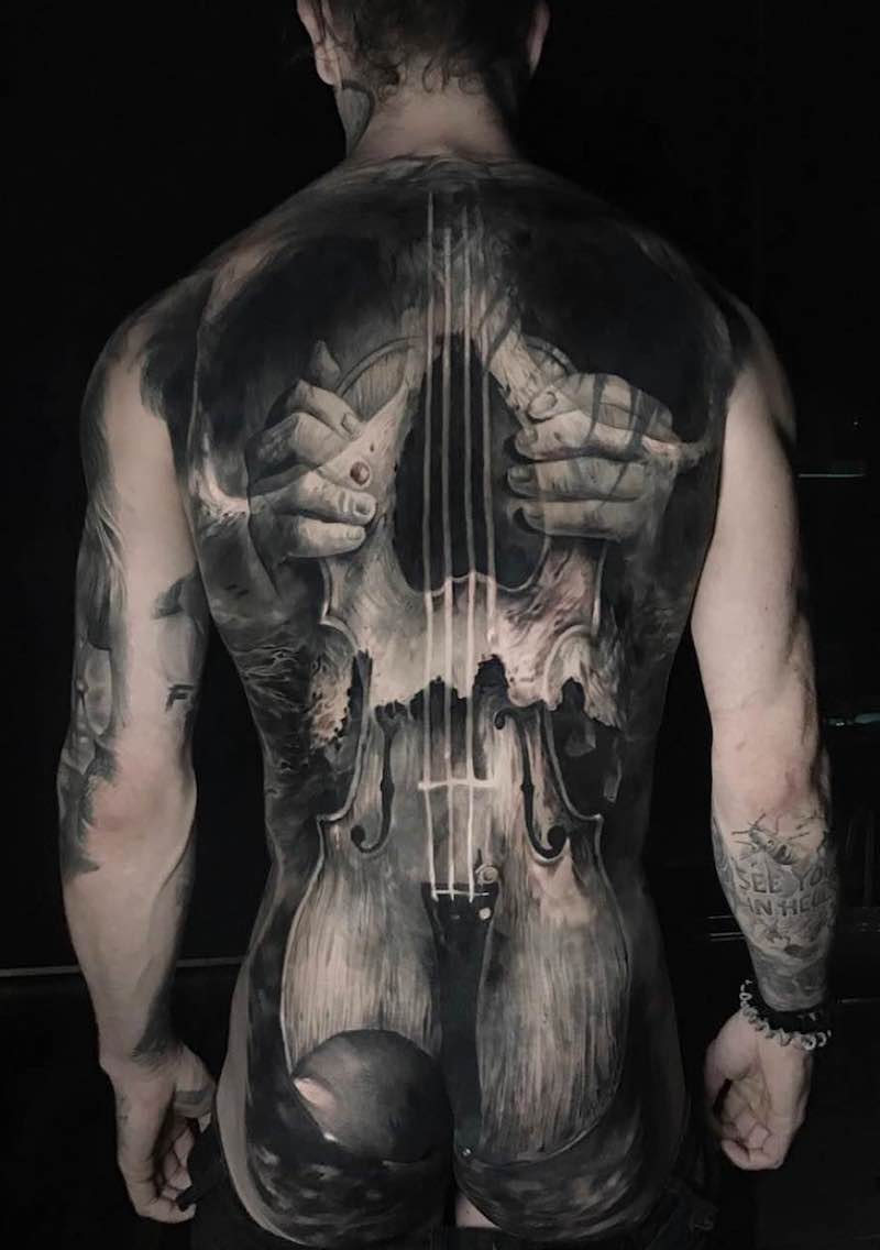 Violin Skull Tattoo by Jak Connolly