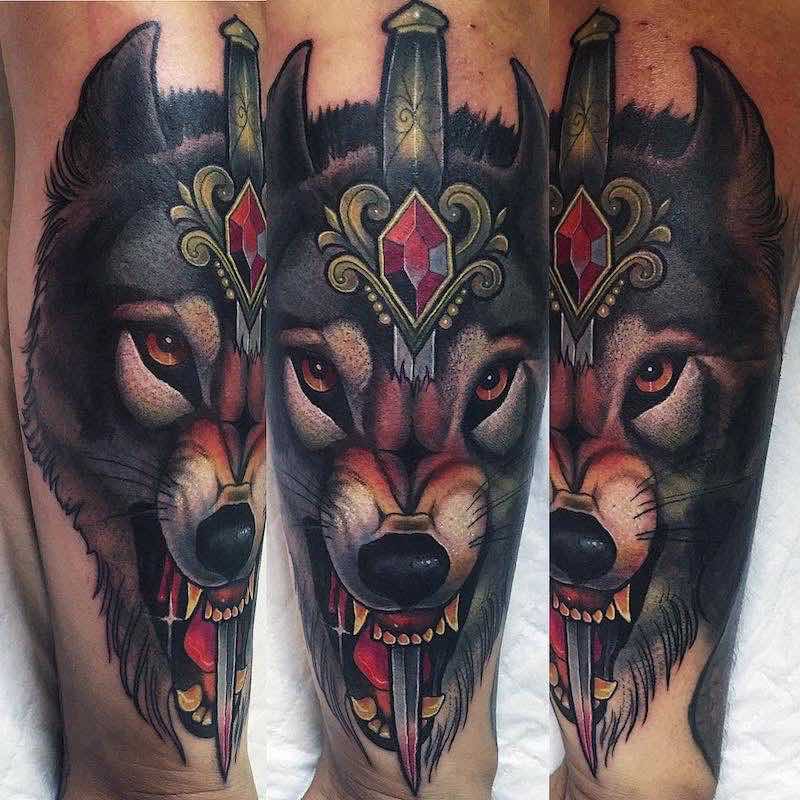 Wolf and Dagger Tattoo by The Witchdoctor