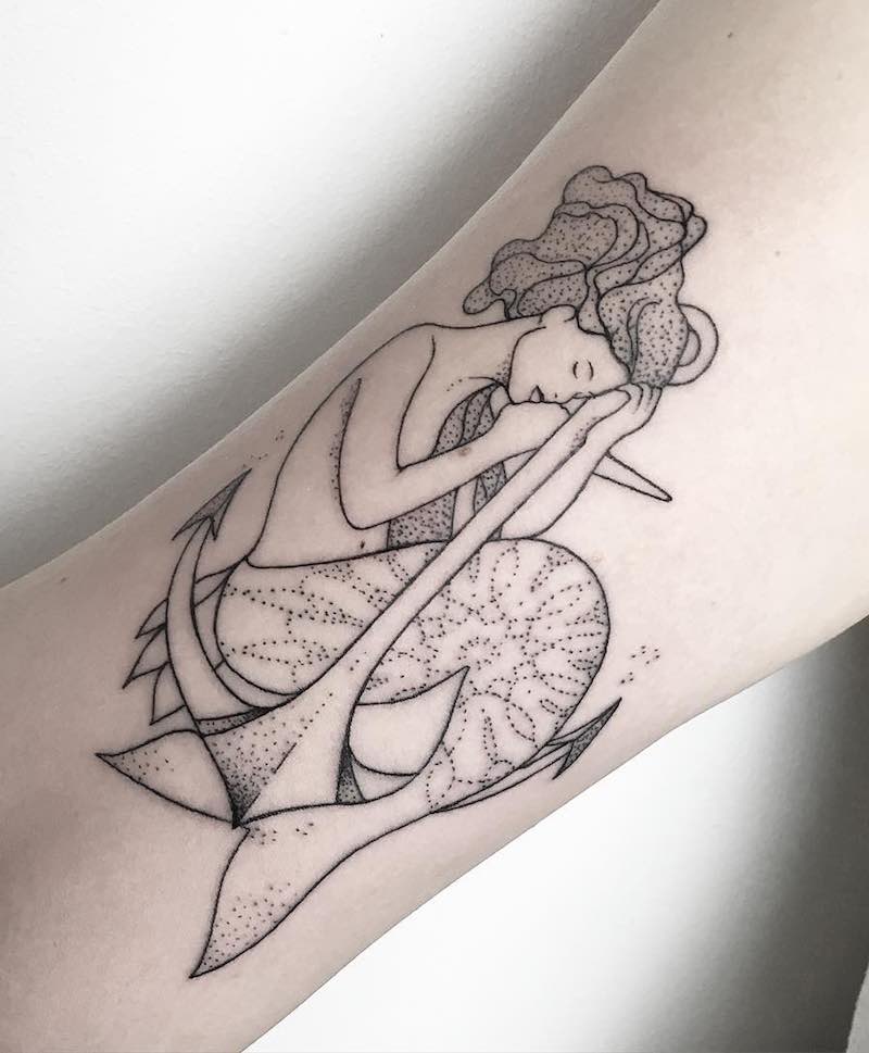 Mermaid and Anchor Tattoo by María Fernández