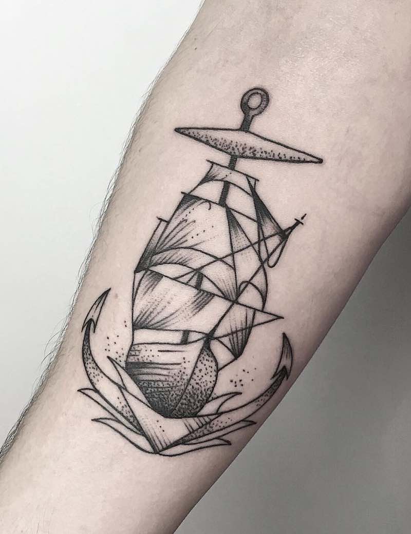 Ship and Anchor Tattoo by María Fernández