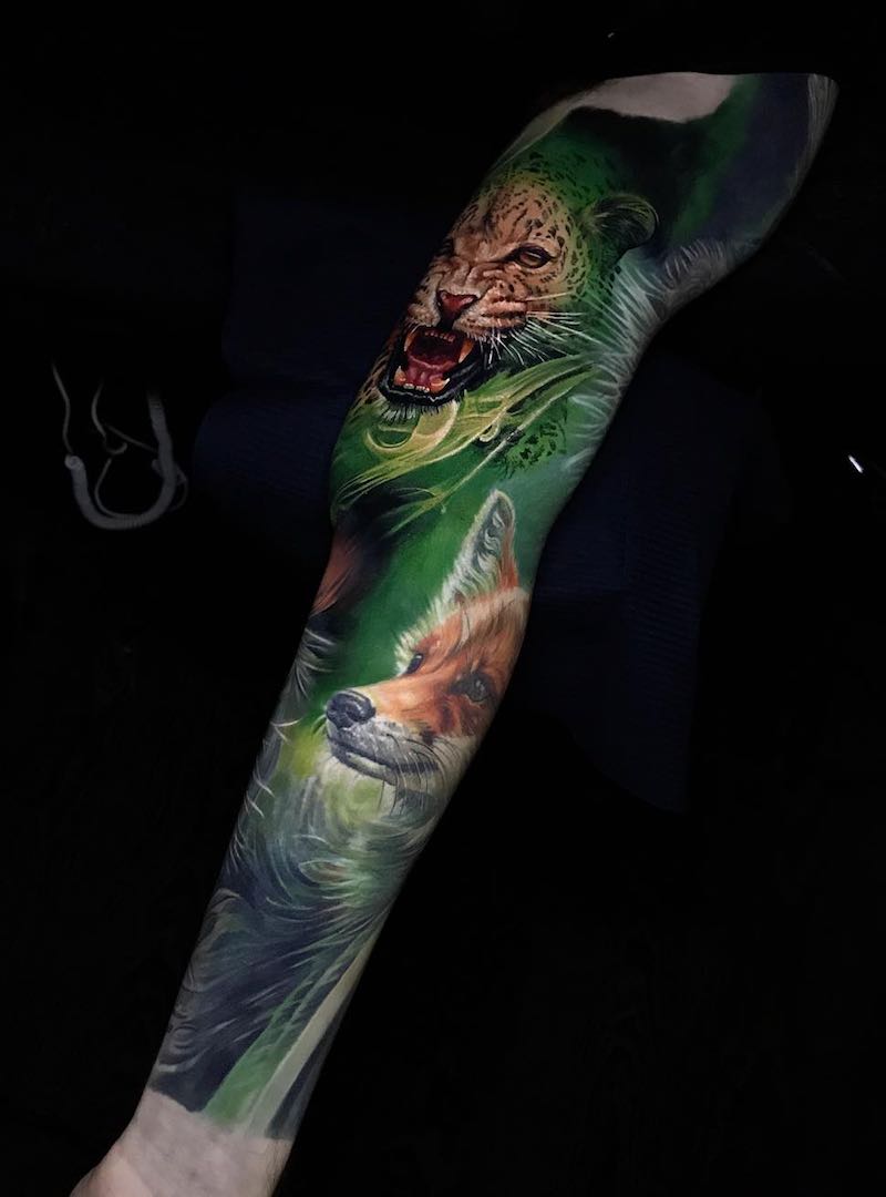 Animal Color Sleeve Tattoo by Boris Tattoo