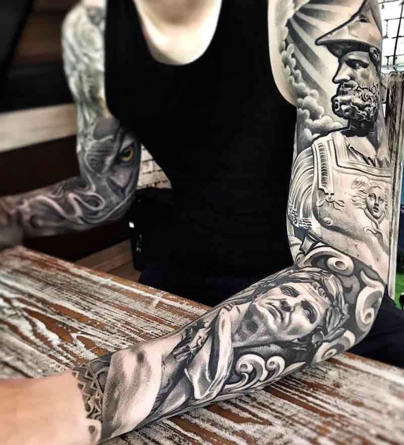 Black and Grey Sleeve Tattoo by Lilb Tattoo