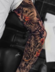 Color Realistic Sleeve Tattoo by Gary Mossman