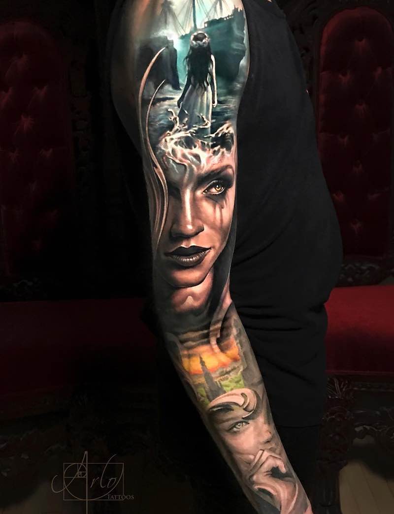 Color Sleeve Tattoo by Arlo DiCristina