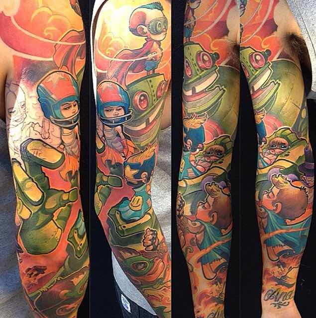 Color Sleeve Tattoo by Logan Barracuda