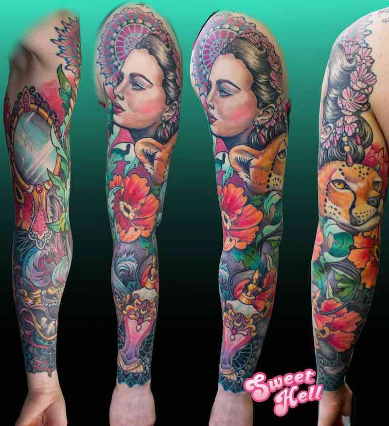 Color Sleeve Tattoo by Marlena Sweet Hell
