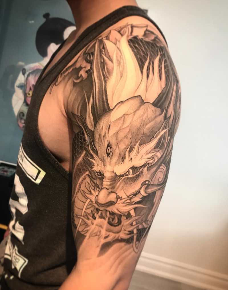 Dragon Half Sleeve Tattoo by Danny Chronicink