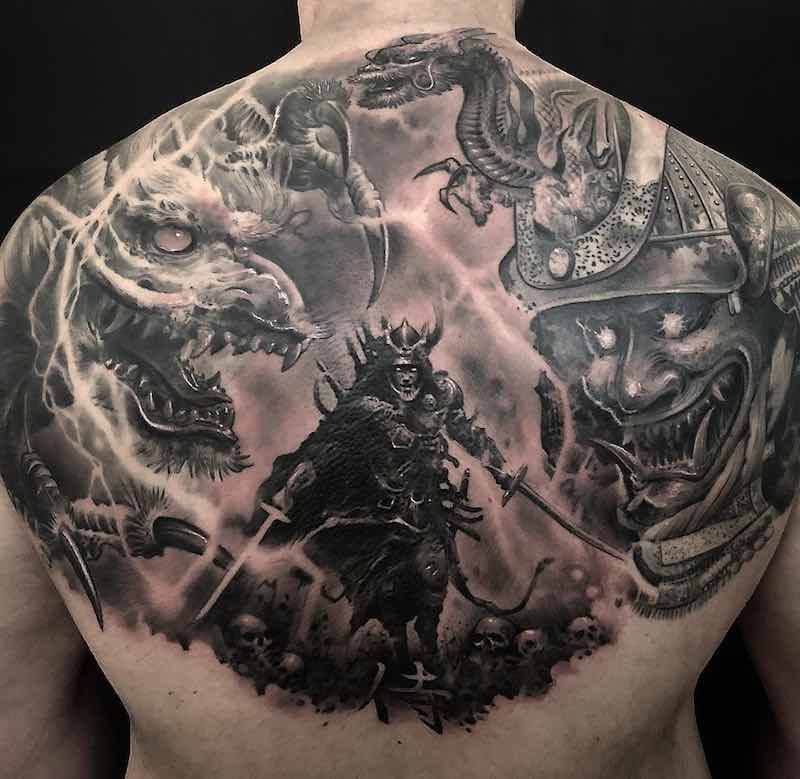 Dragon Samurai Upper Back Tattoos by Ezequiel Samuraii