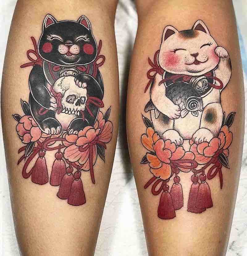 Fortune Cat Japanese Tattoo by Som Nakburin