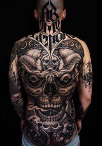 Full Mens Back Tattoo by Kostas Tzikalagias