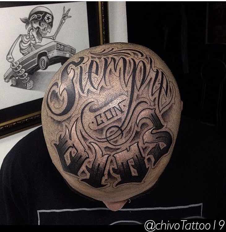 Head Tattoo Lettering by Andres Torres Chivo