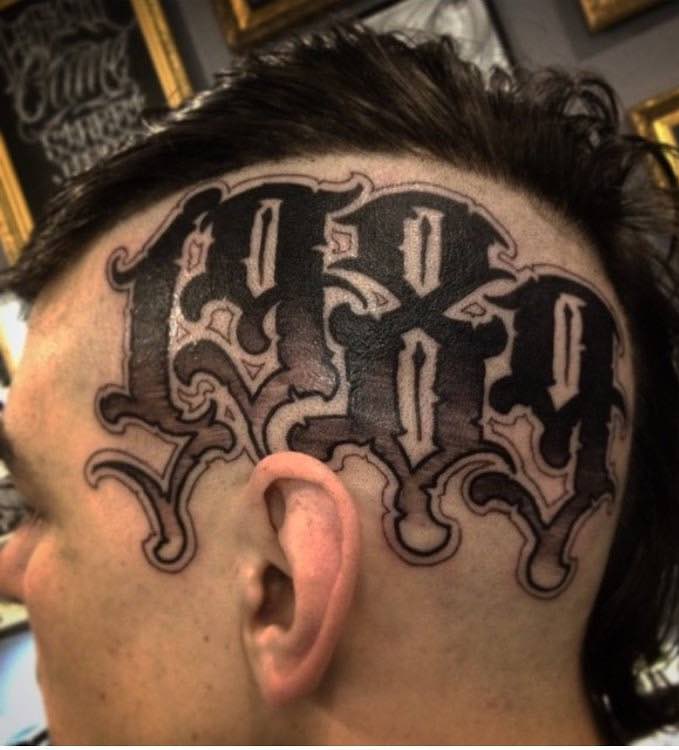 Head Tattoo Lettering by Jerry Tattoo